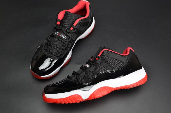 air jordan 11 retro low "bred" black/ red mens 528895-012