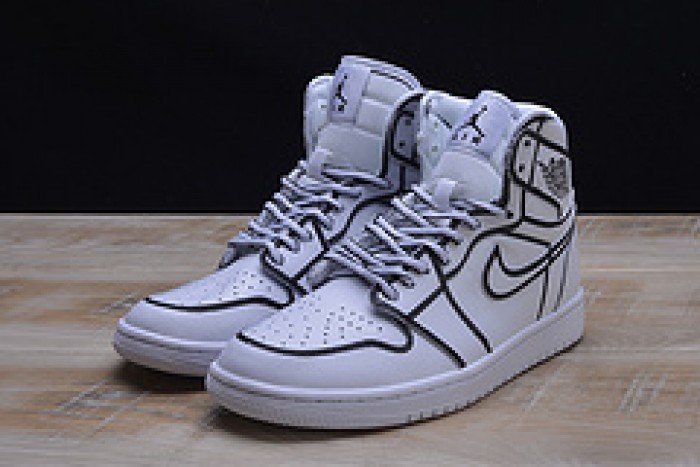air jordan 1 retro “comic 3d pencil” white hand-painted mens aa4724-110