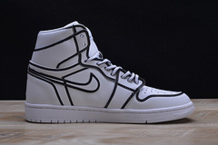 air jordan 1 retro “comic 3d pencil” white hand-painted mens aa4724-110